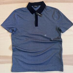 Express Men's Blue Patterned Polo with Black Collar